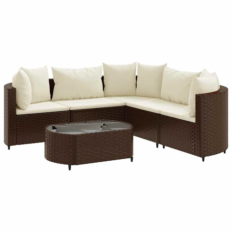 Salon de jardin avec coussins 6 pcs marron résine tressée - 2