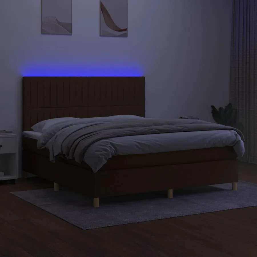Sommier à lattes de lit matelas et LED Marron foncé 180x200cm - 4