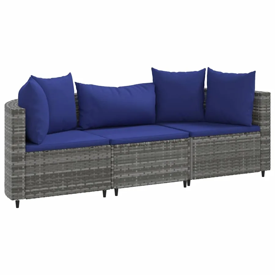 Salon de jardin avec coussins 3 pcs gris résine tressée - 2