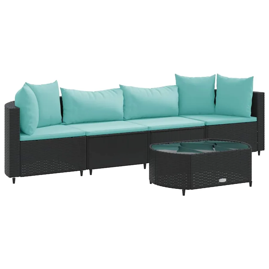 Salon de jardin 5 pcs avec coussins noir résine tressée - 2