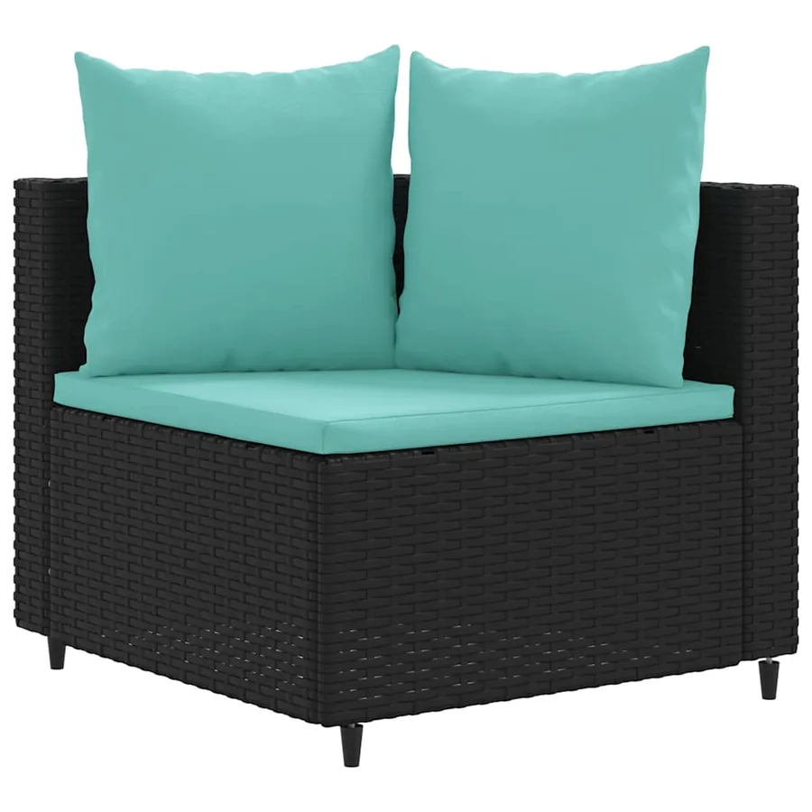 Salon de jardin 5 pcs avec coussins noir résine tressée - 3