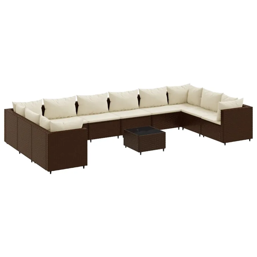 Salon de jardin 11 pcs avec coussins marron résine tressée - 2