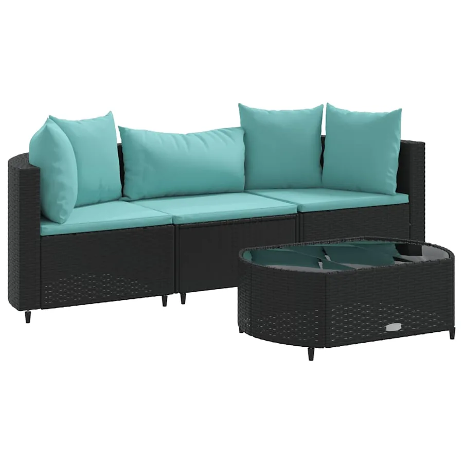Salon de jardin 4 pcs avec coussins noir résine tressée - 2