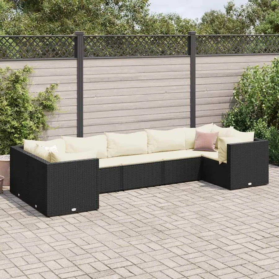 Salon de jardin 7 pcs avec coussins Noir Résine tressée 63 x 63 x 57,5 cm - 52,0 kg