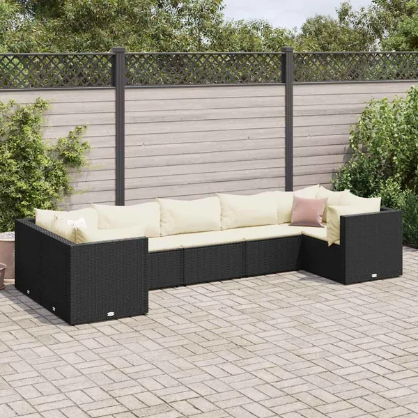 Salon de jardin 7 pcs avec coussins Noir Résine tressée 63 x 63 x 57,5 cm - 52,0 kg