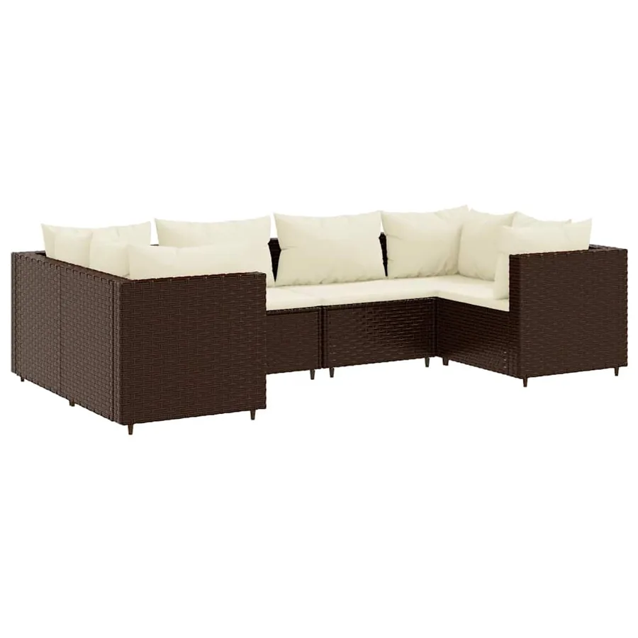 Salon de jardin 6 pcs avec coussins Marron Résine tressée - 2