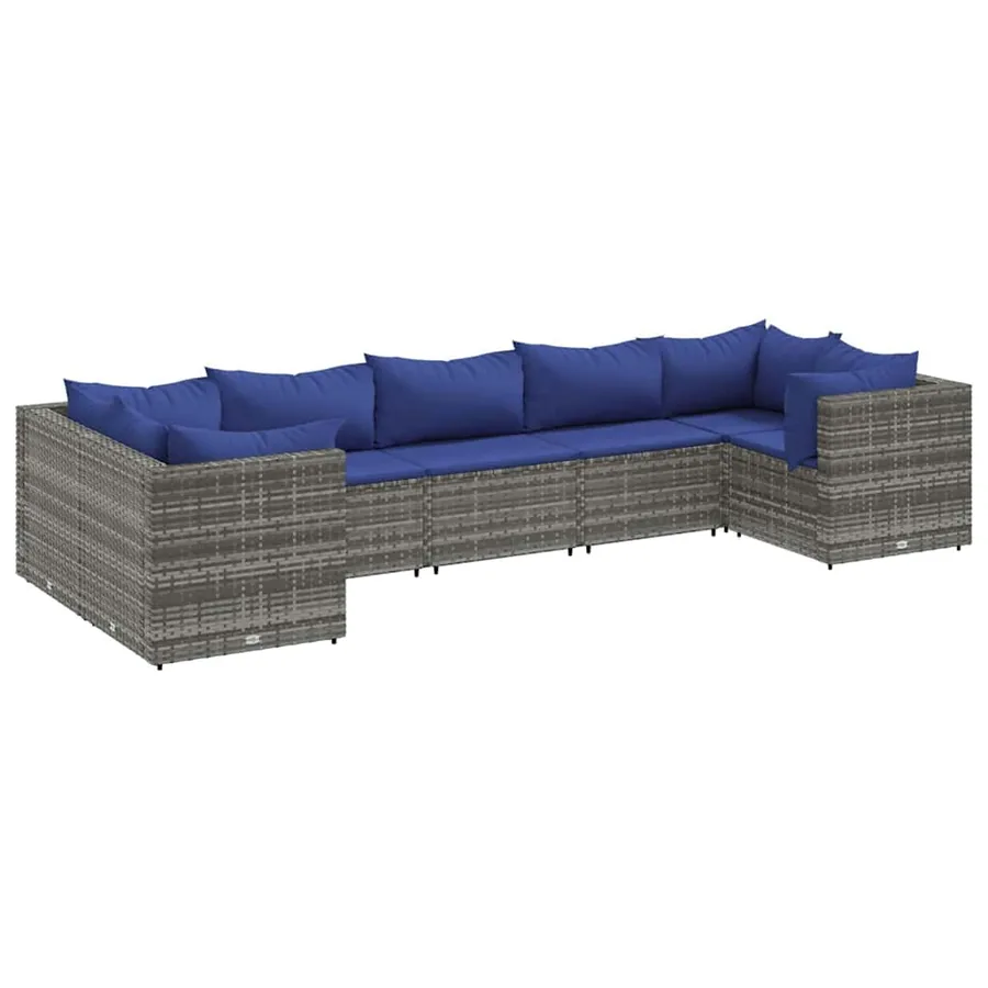 Salon de jardin 7 pcs avec coussins Gris Résine tressée - 2