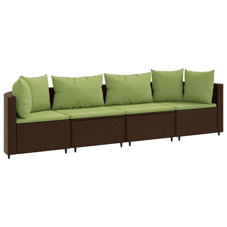 Salon de jardin 4 pcs avec coussins marron résine tressée - 2