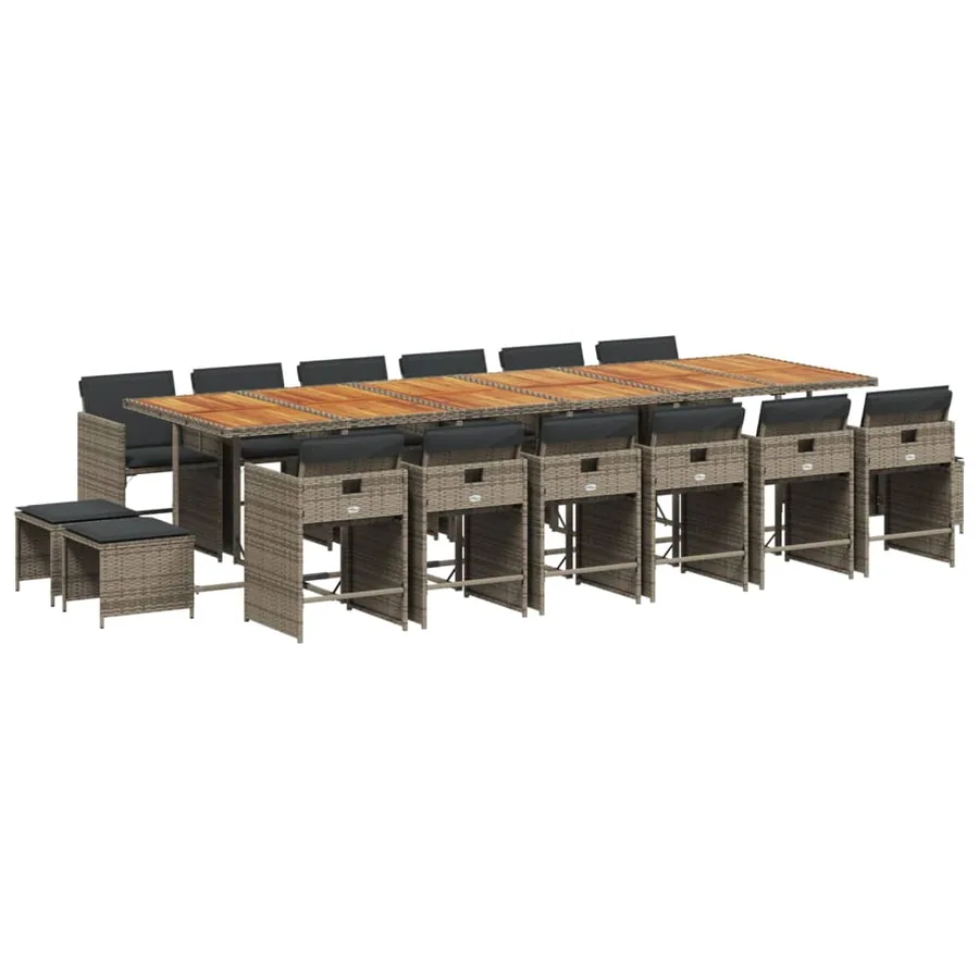 Ensemble à manger de jardin 17 pcs et coussins résine tressée - 2