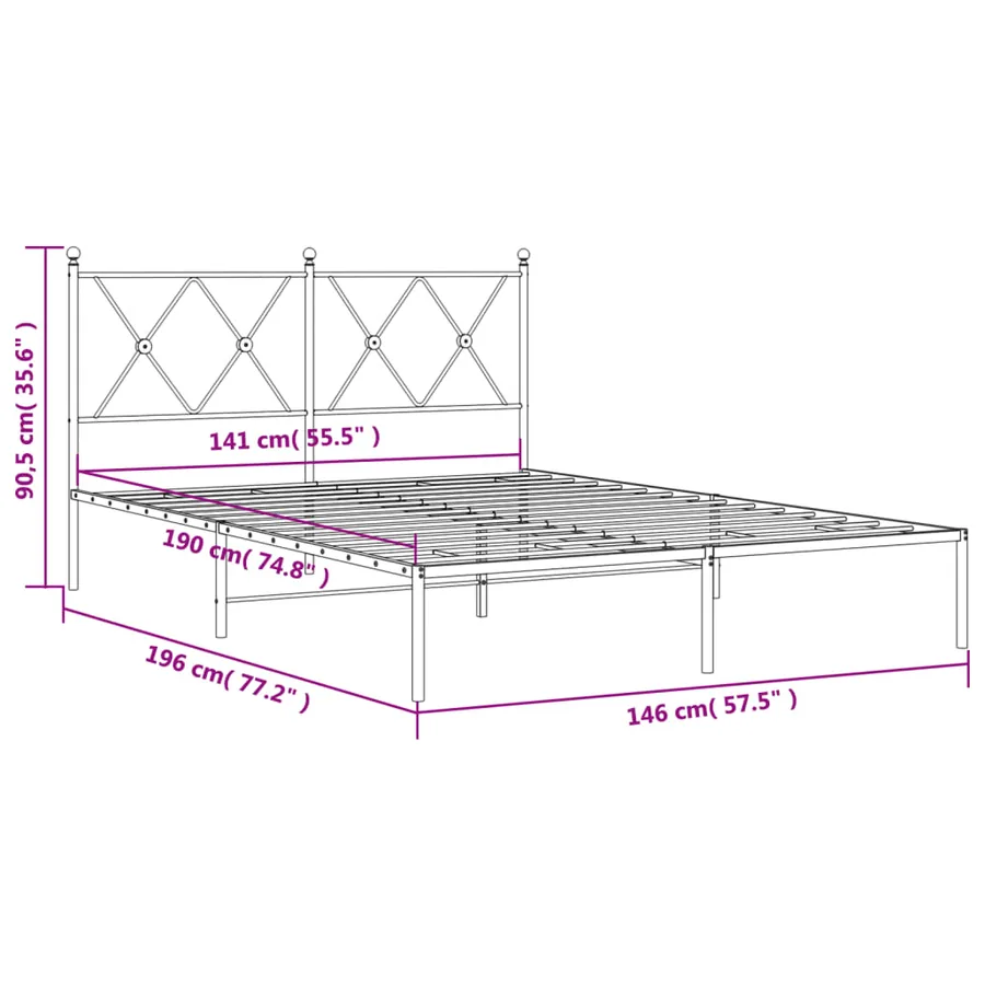 Cadre de lit métal sans matelas avec tête de lit noir 140x190cm - 8