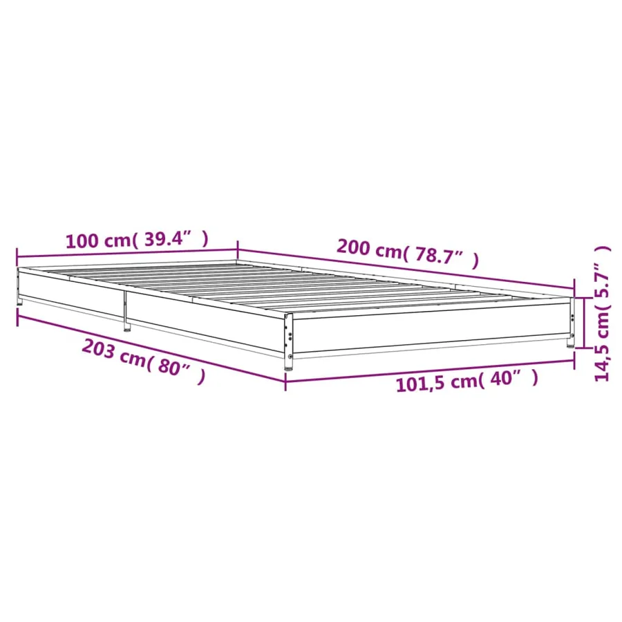 Cadre de lit sans matelas chêne fumé 100x200 cm - 9
