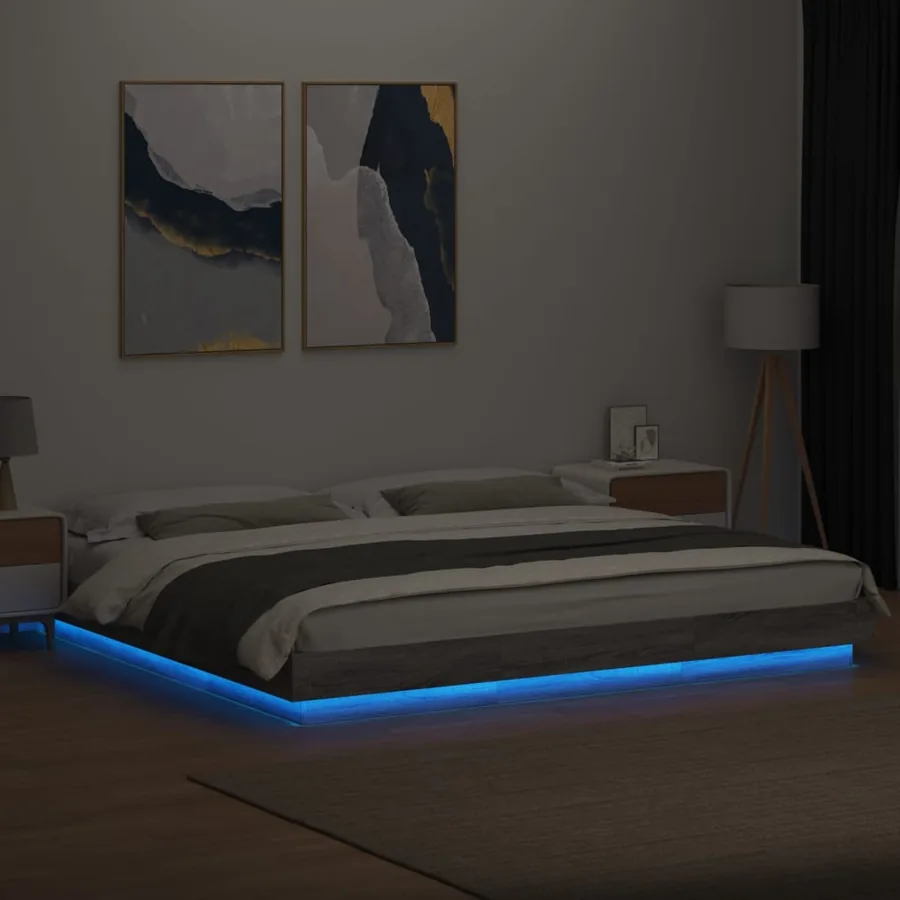 Cadre de lit et lumières LED sans matelas sonoma gris 200x200cm - 4
