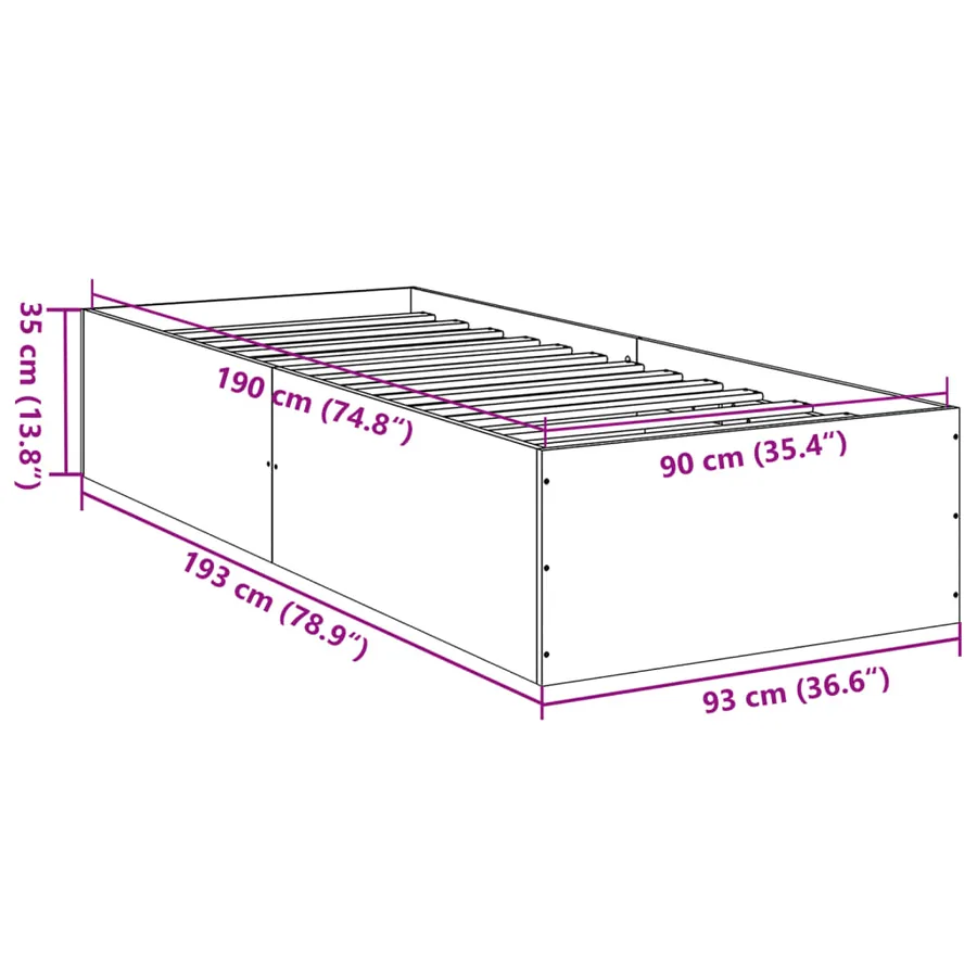 Cadre de lit sans matelas sonoma gris 90x190 cm - 10