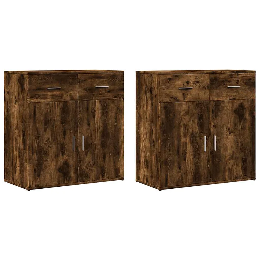 Buffets 2 pcs chêne fumé 79x38x80 cm bois d'ingénierie - 2