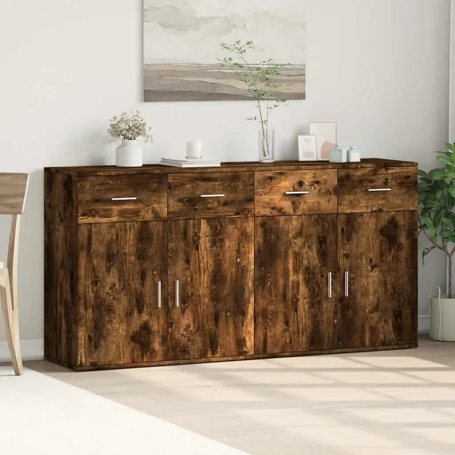 Buffets 2 pcs chêne fumé 79x38x80 cm bois d'ingénierie - 3
