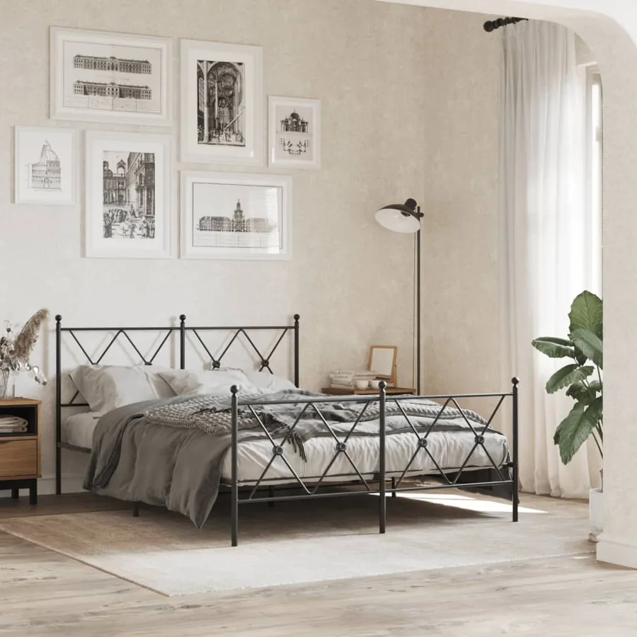 Cadre de lit métal sans matelas avec pied de lit noir 140x200cm