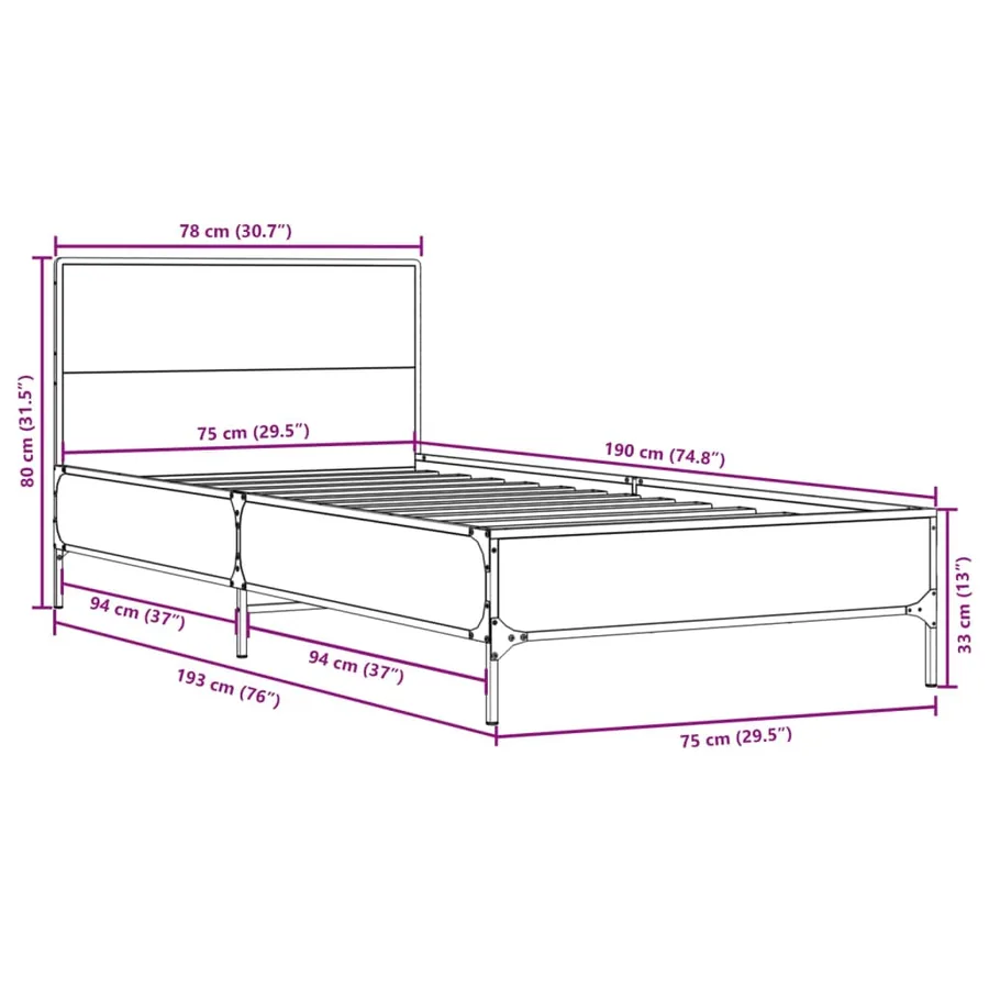 Cadre de lit sans matelas chêne fumé 75x190 cm - 9