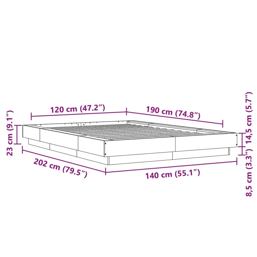 Cadre de lit sans matelas gris béton 120x190 cm - 10