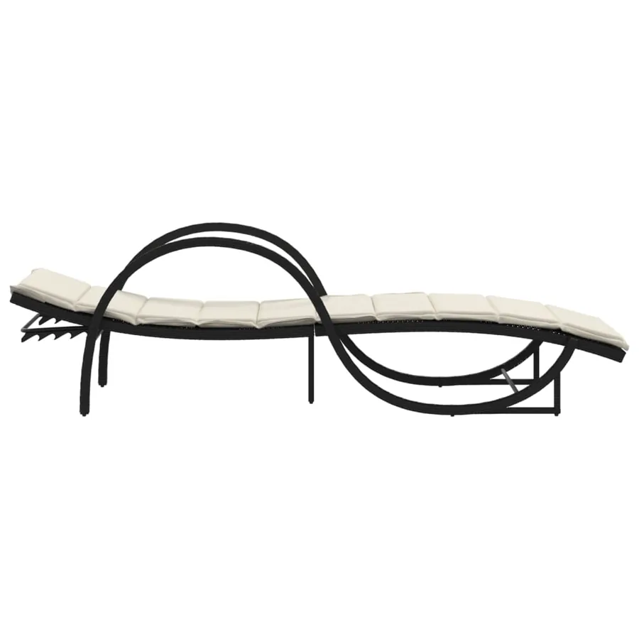 Chaise longue avec coussin noir 60x199x42 cm résine tressée - 5