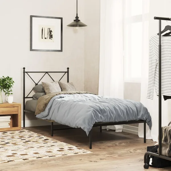 Cadre de lit métal sans matelas avec tête de lit noir 80x200 cm