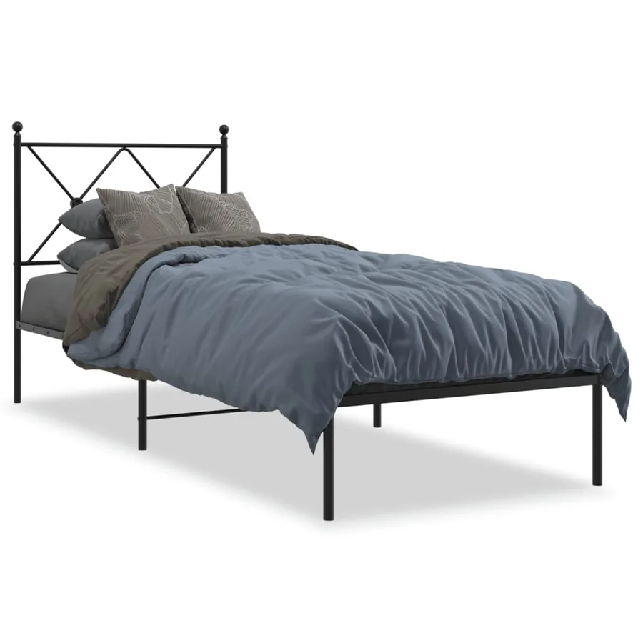 Cadre de lit métal sans matelas avec tête de lit noir 80x200 cm - 2