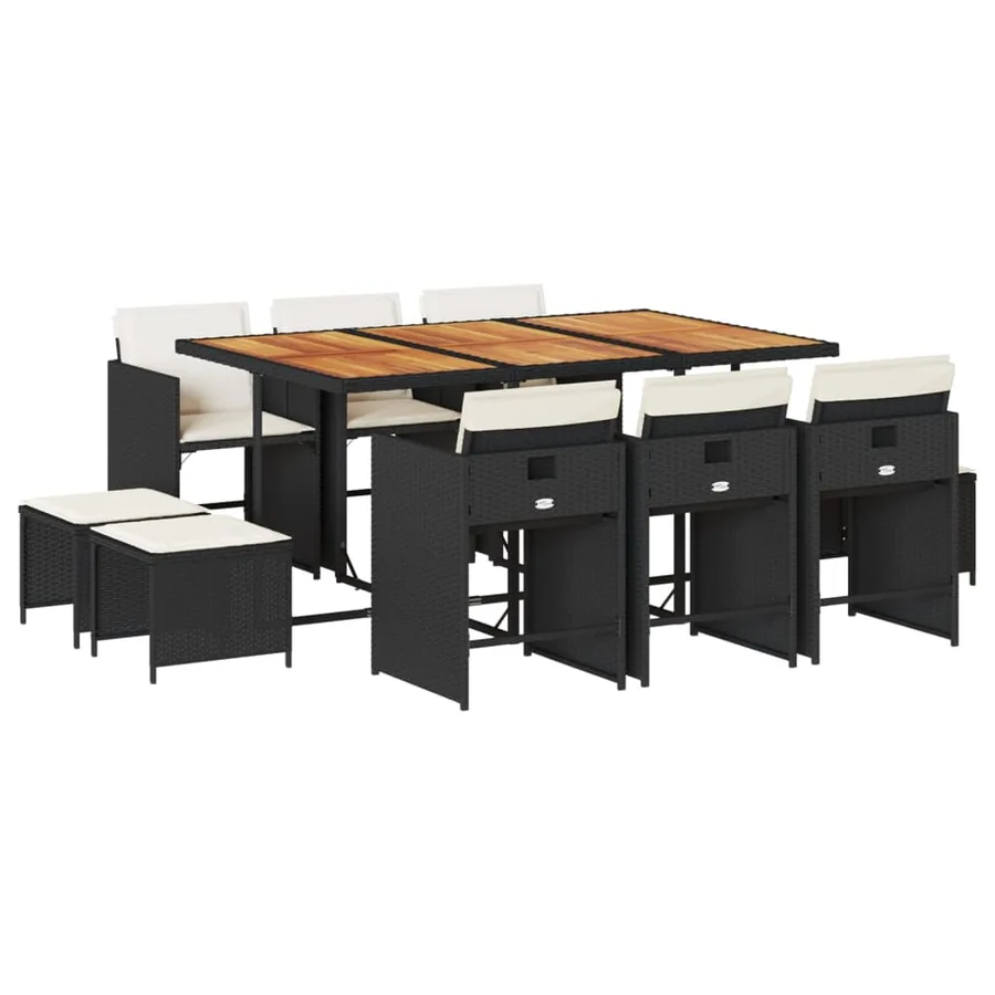 Ensemble à manger de jardin 11 pcs coussins noir résine tressée - 2