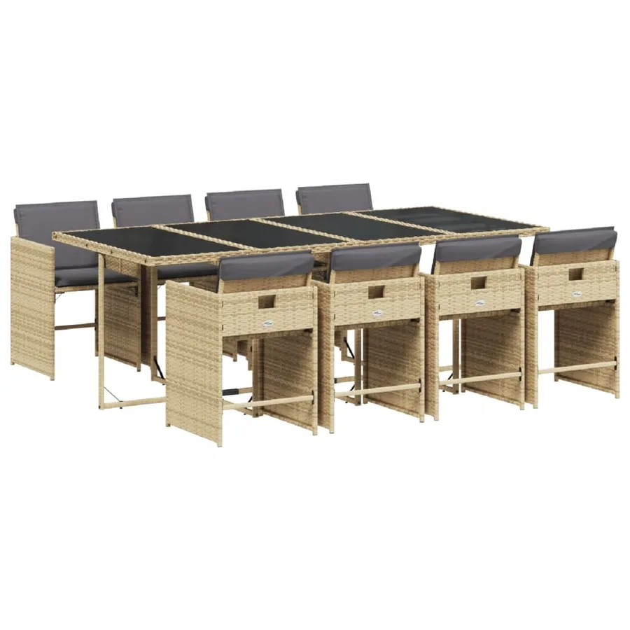 Ensemble à manger de jardin et coussins 9 pcs mélange beige - 2