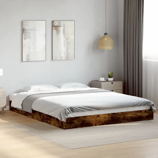 Cadre de lit sans matelas chêne fumé 160x200 cm bois ingénierie