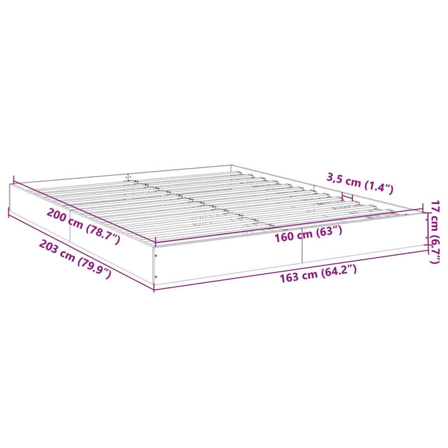 Cadre de lit sans matelas blanc 160x200 cm bois d'ingénierie - 10