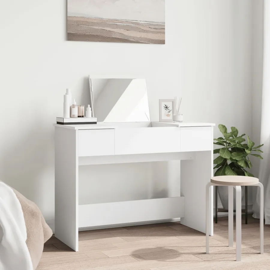 Coiffeuse avec miroir blanc 100x45x76 cm - 3