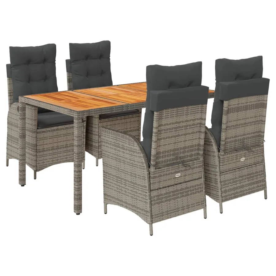 Ensemble à manger de jardin 5 pcs coussins gris résine tressée - 2