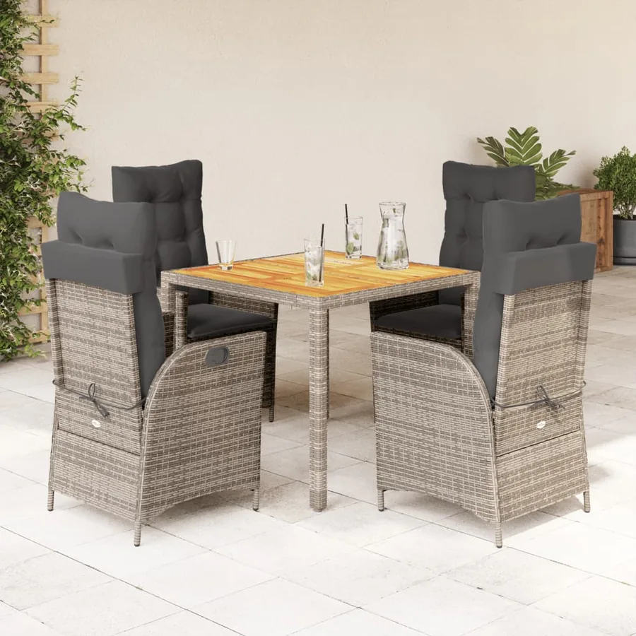 Ensemble à manger de jardin 5 pcs coussins gris résine tressée