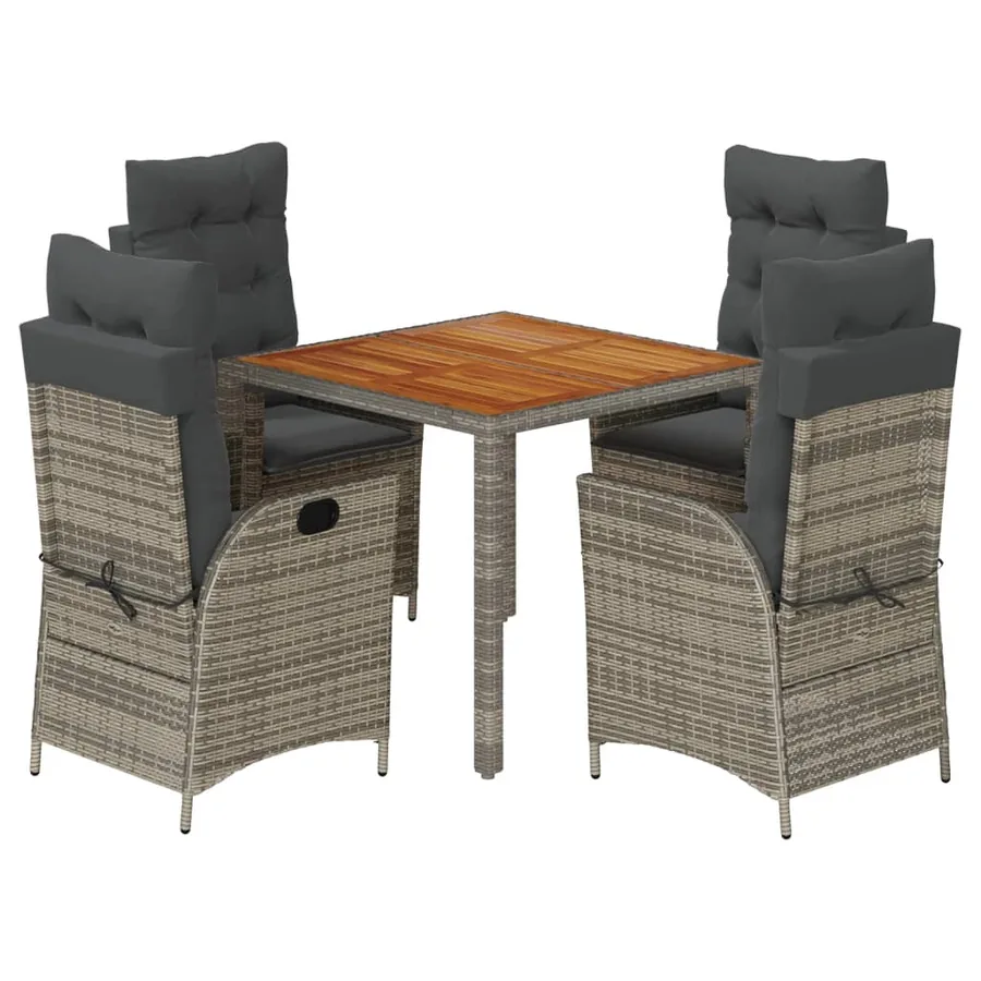 Ensemble à manger de jardin 5 pcs coussins gris résine tressée - 2