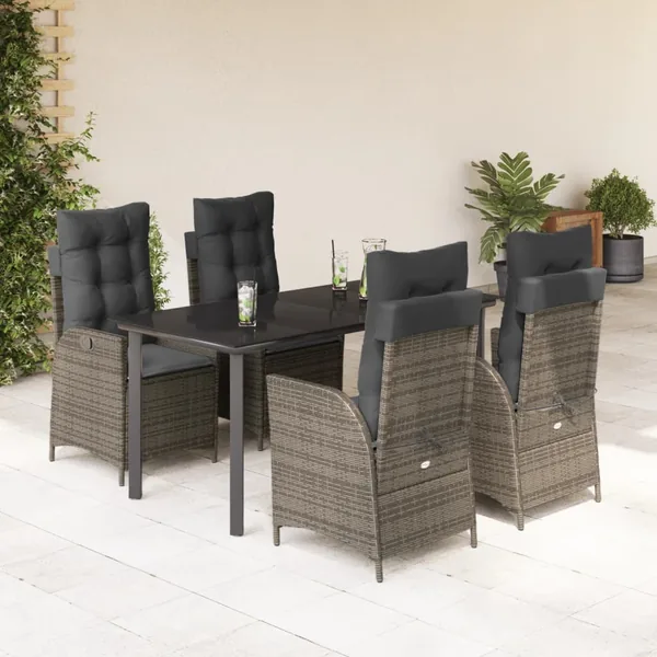 Ensemble à manger de jardin 5 pcs coussins gris résine tressée