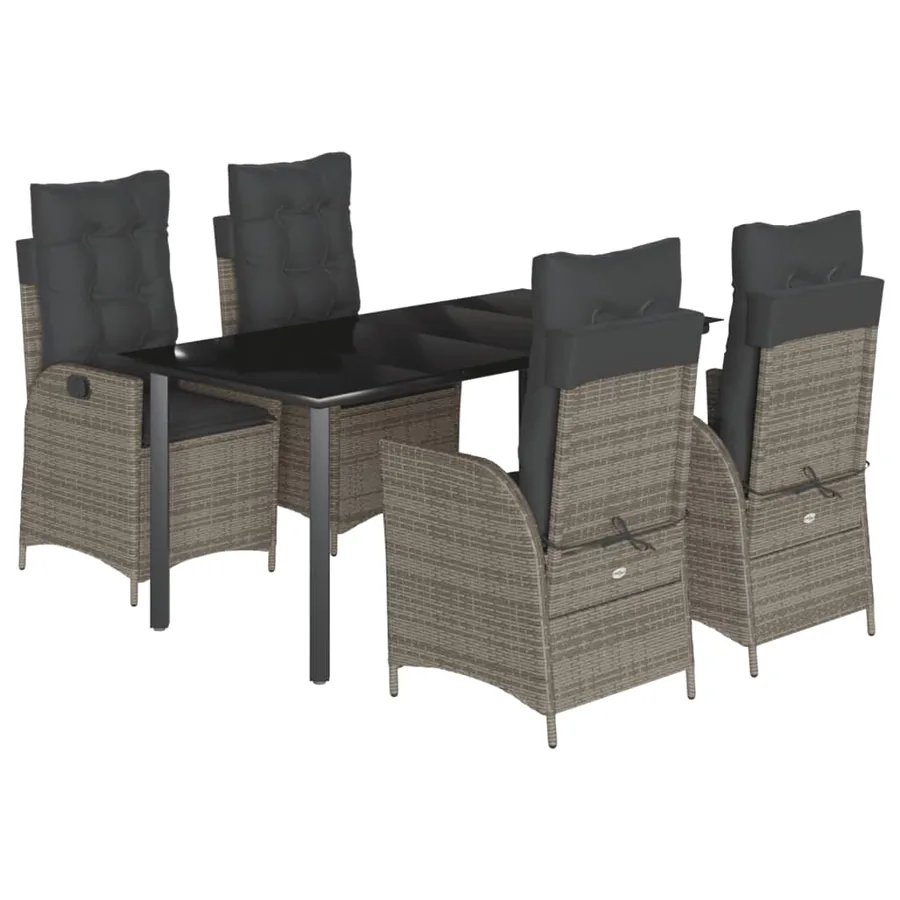 Ensemble à manger de jardin 5 pcs coussins gris résine tressée - 2