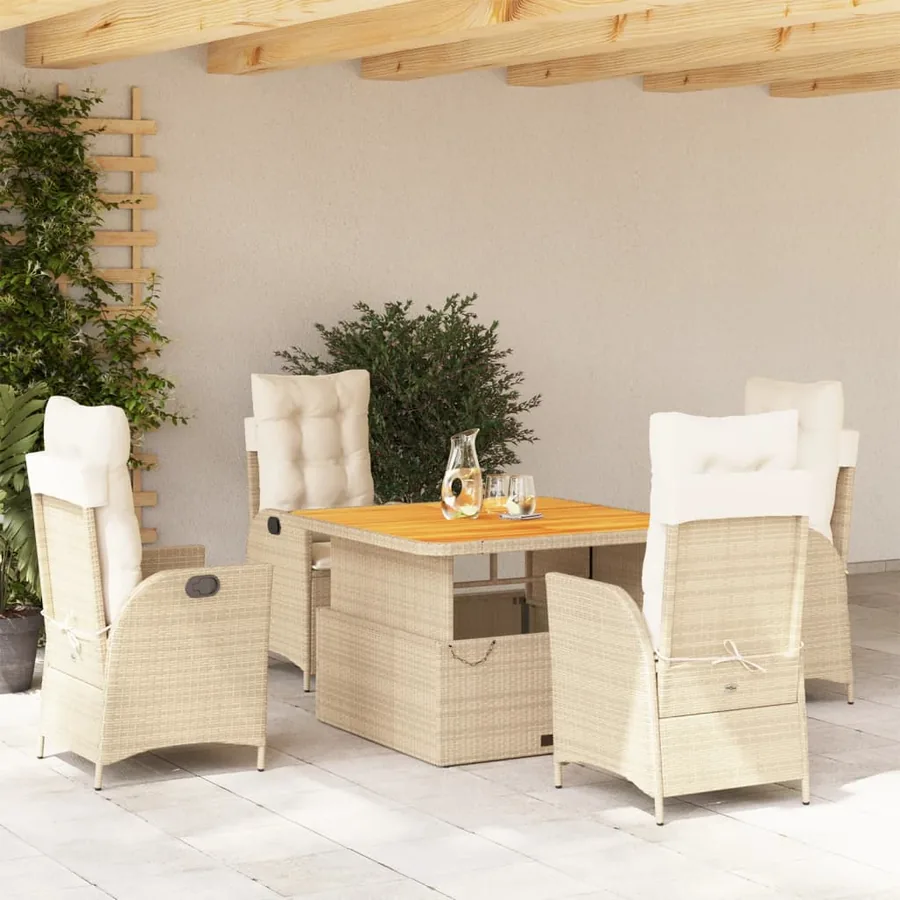 Ensemble à manger de jardin avec coussins 5pcs Beige poly rotin