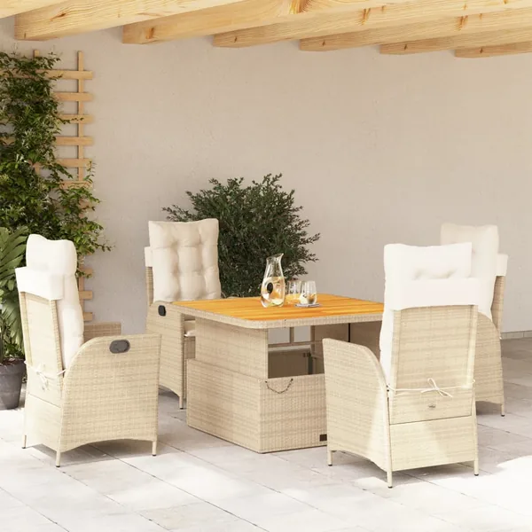 Ensemble à manger de jardin avec coussins 5pcs Beige poly rotin
