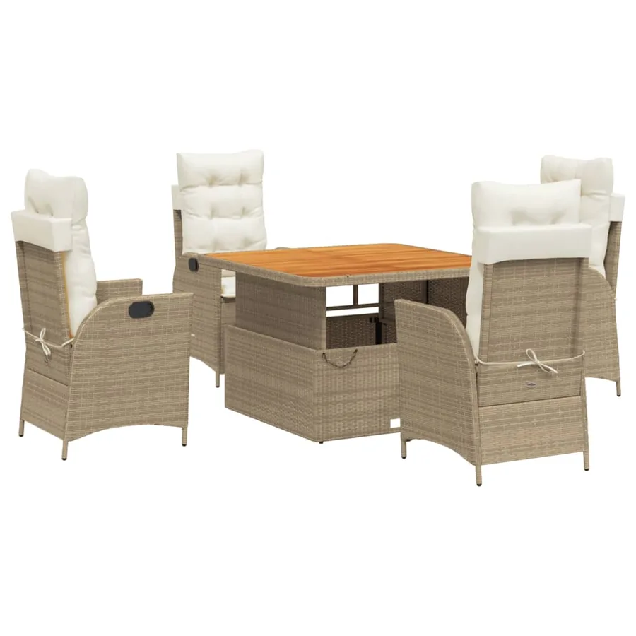 Ensemble à manger de jardin avec coussins 5pcs Beige poly rotin - 2