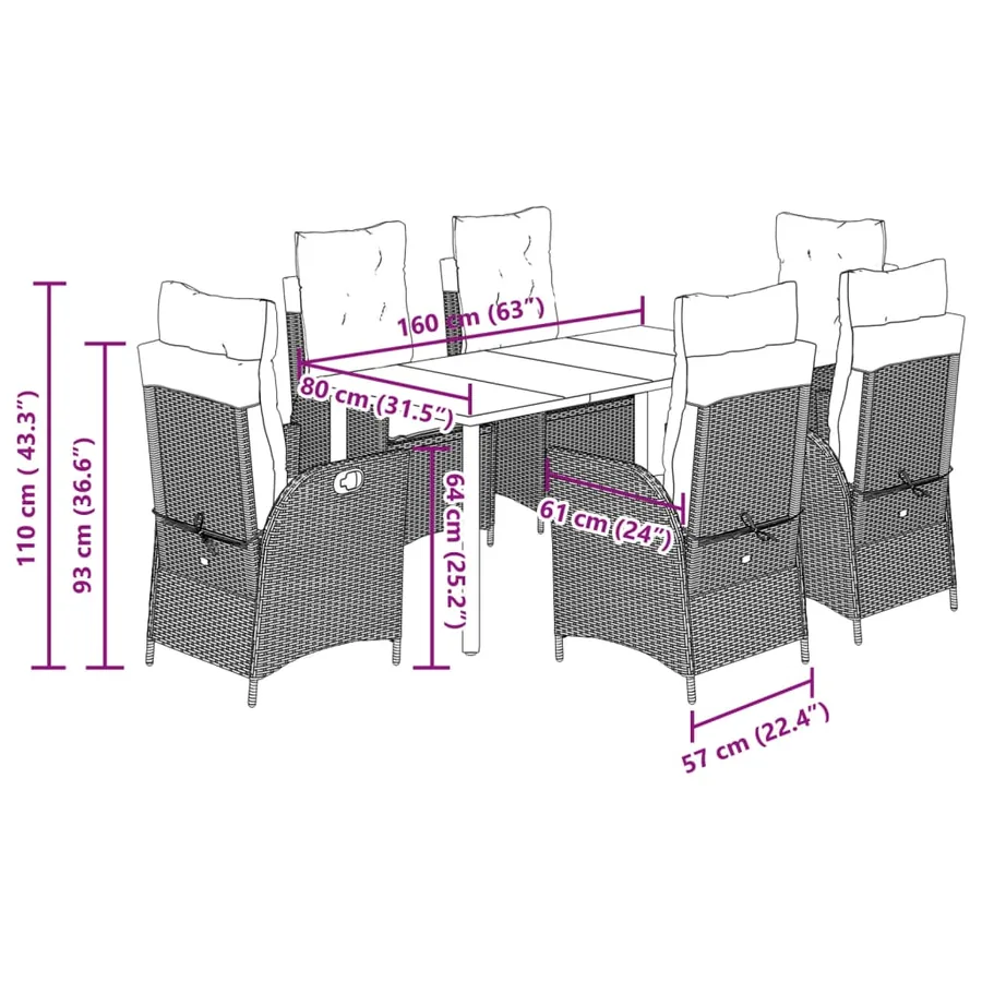 Ensemble à manger de jardin et coussins 7 pcs beige poly rotin - 9