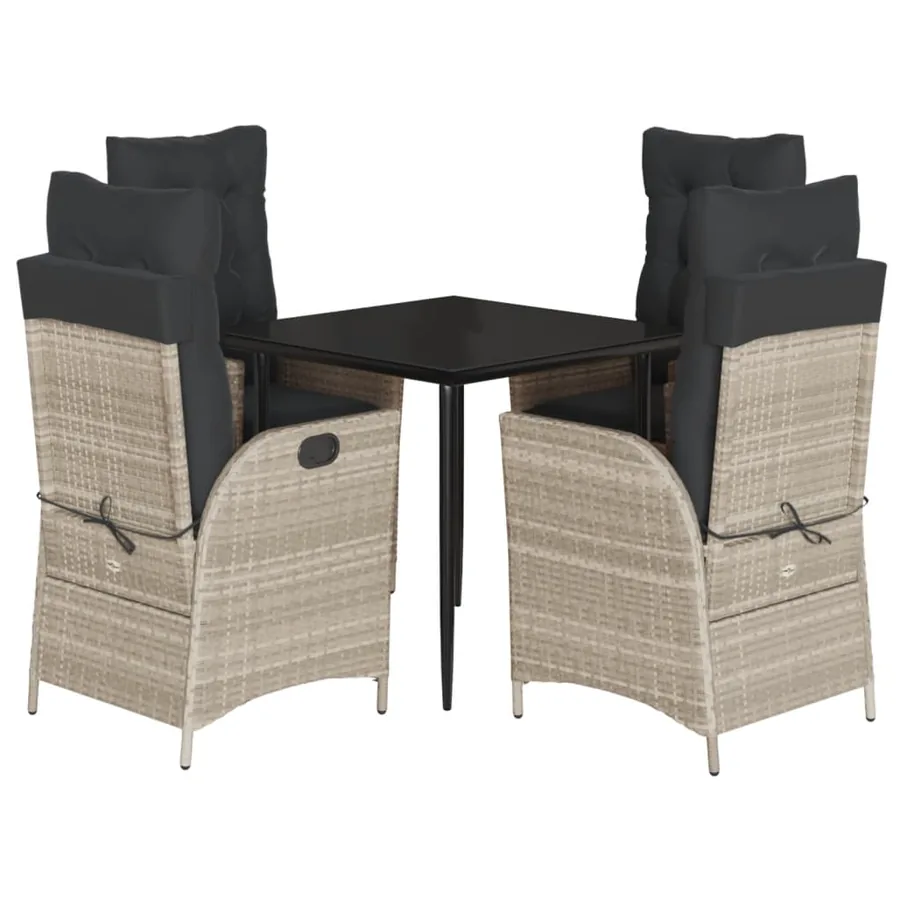 Ensemble à manger de jardin et coussins 5 pcs gris clair rotin - 2