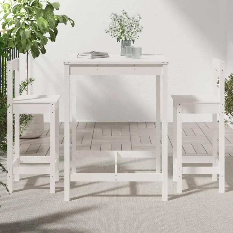 Ensemble de bar de jardin 3 pcs blanc bois de pin massif - 3