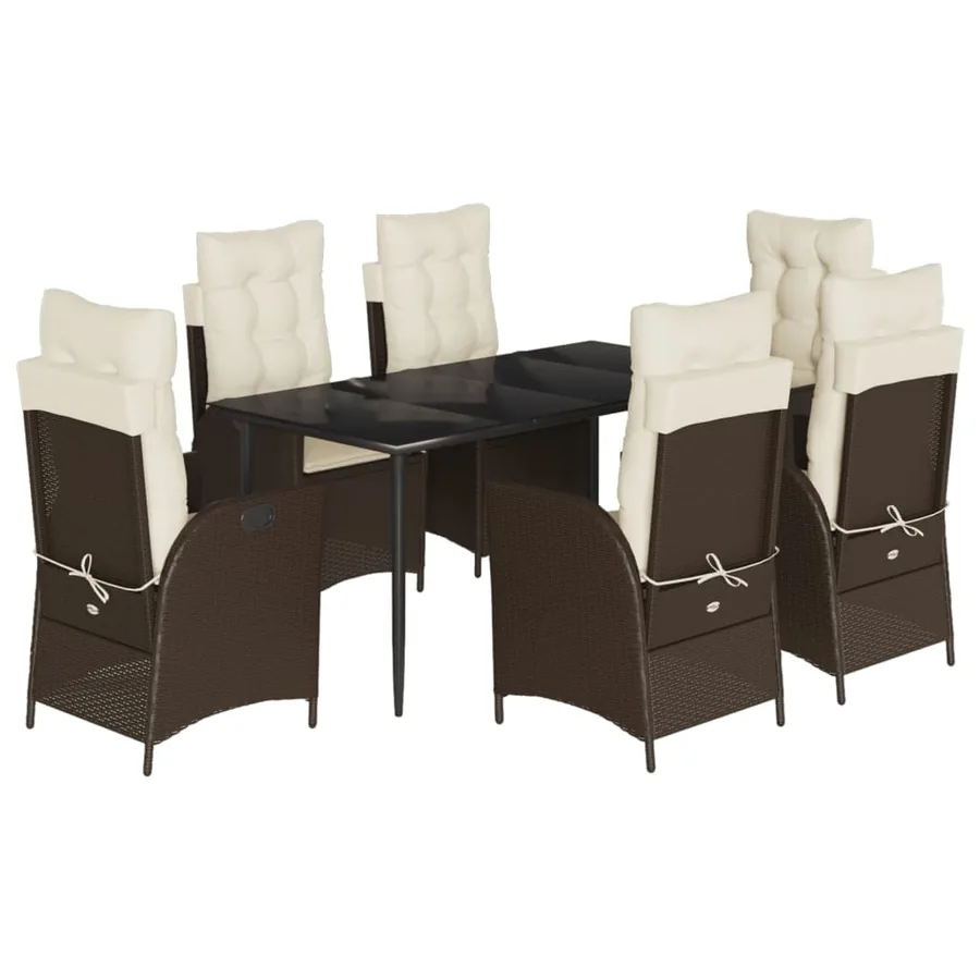 Ensemble à manger de jardin et coussins 7 pcs marron rotin - 2