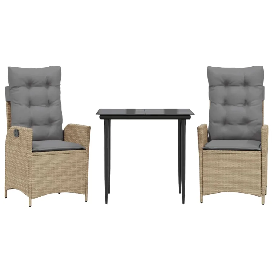 Ensemble à manger de jardin et coussins 3 pcs Beige poly rotin - 2