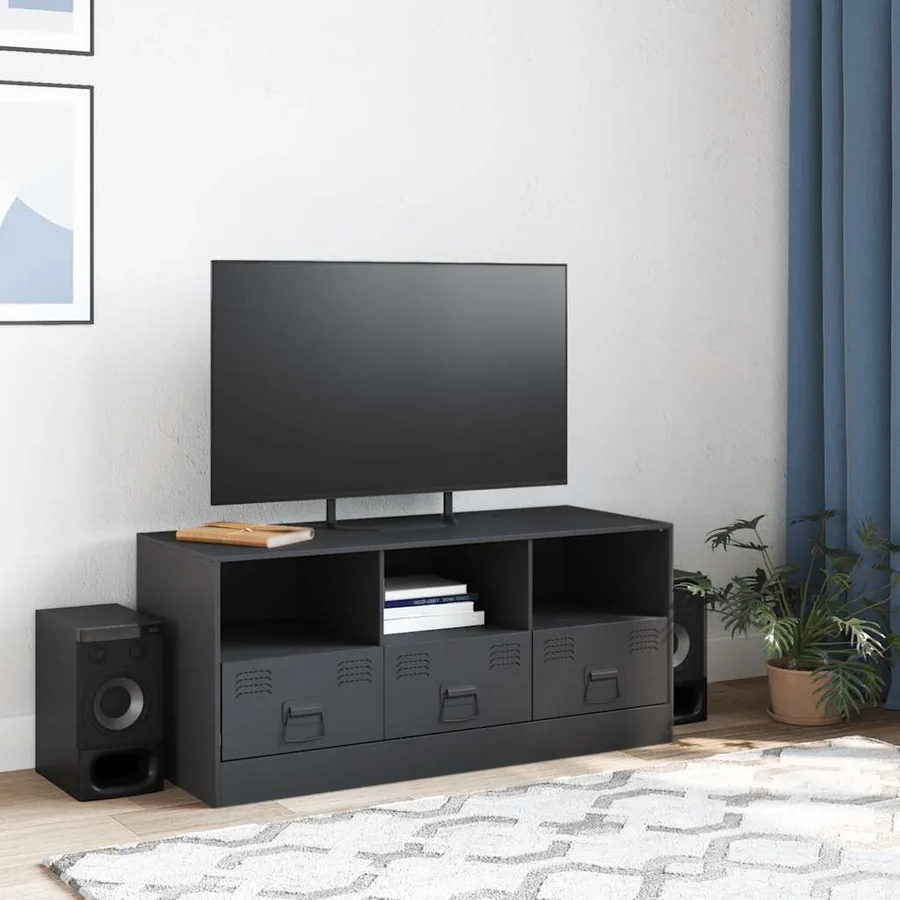 Meuble TV anthracite 99x39x44 cm acier - 3