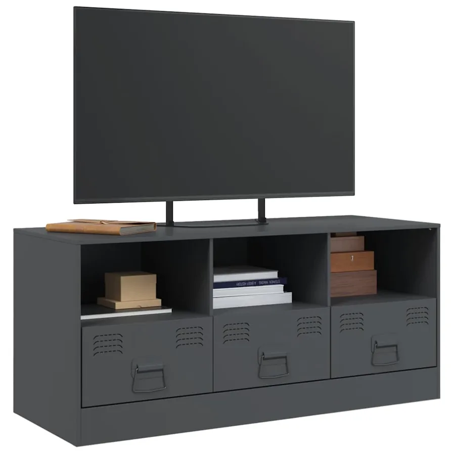 Meuble TV anthracite 99x39x44 cm acier - 4