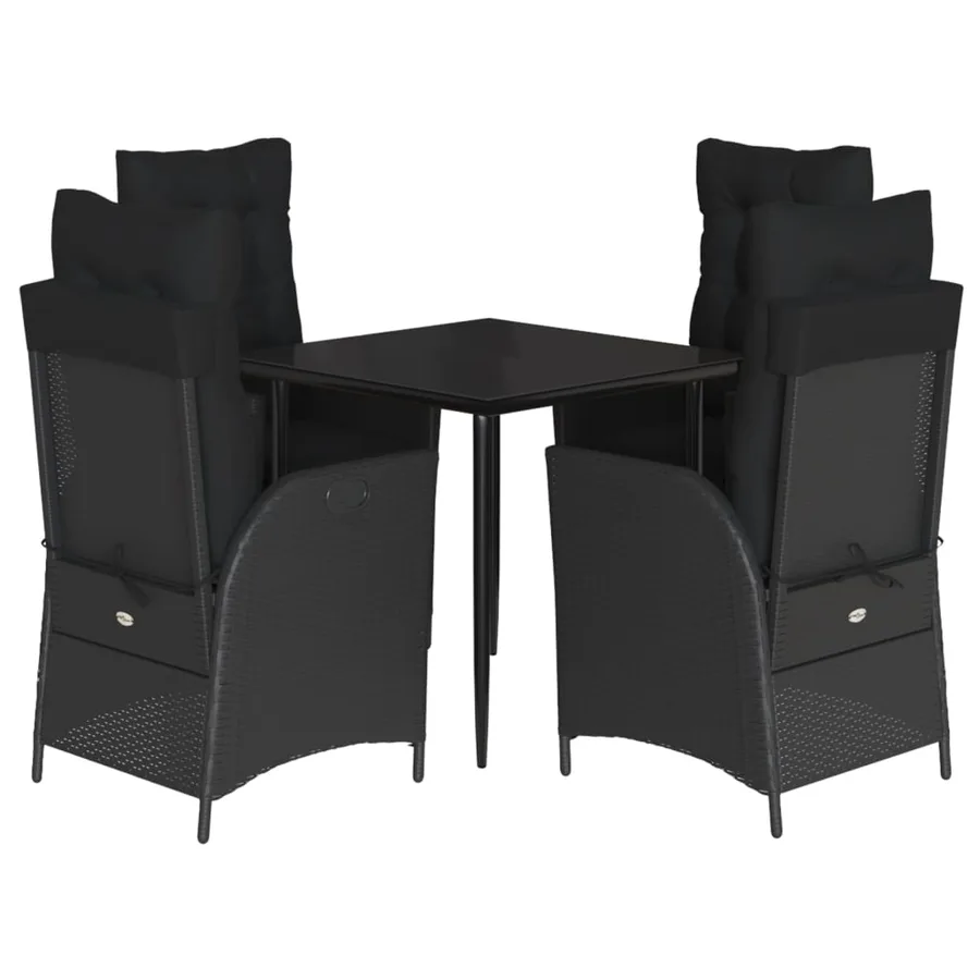 Ensemble à manger de jardin coussins 5pcs Noir Résine tressée - 2