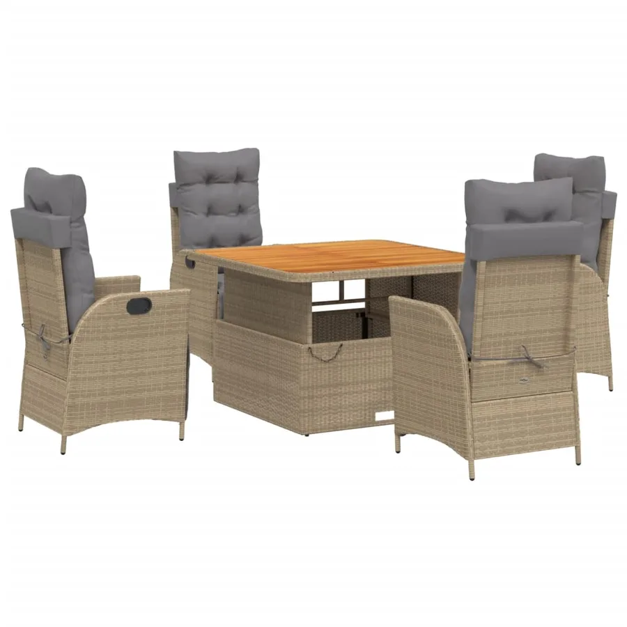 Ensemble à manger de jardin avec coussins 5pcs Beige poly rotin - 2