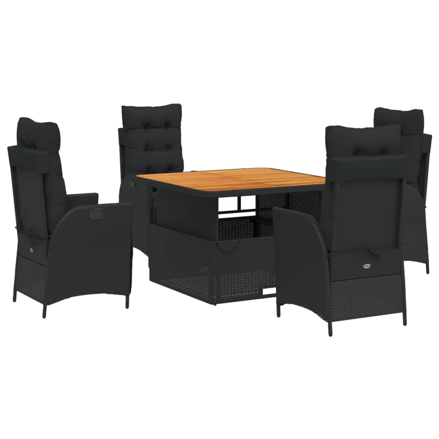 Ensemble à manger de jardin coussins 5pcs Noir Résine tressée - 2