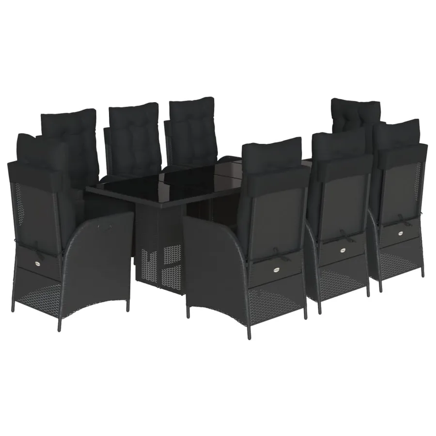 Ensemble à manger de jardin 9pcs coussins noir résine tressée - 2