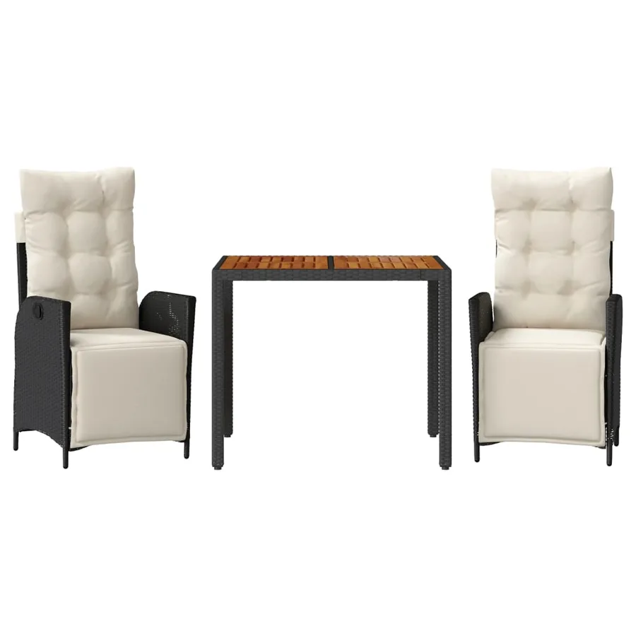 Ensemble à manger de jardin avec coussins 3 pcs Noir - 2